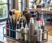 organizer-with-various-hair-care-products-stands-wooden-table-home_577378-1559